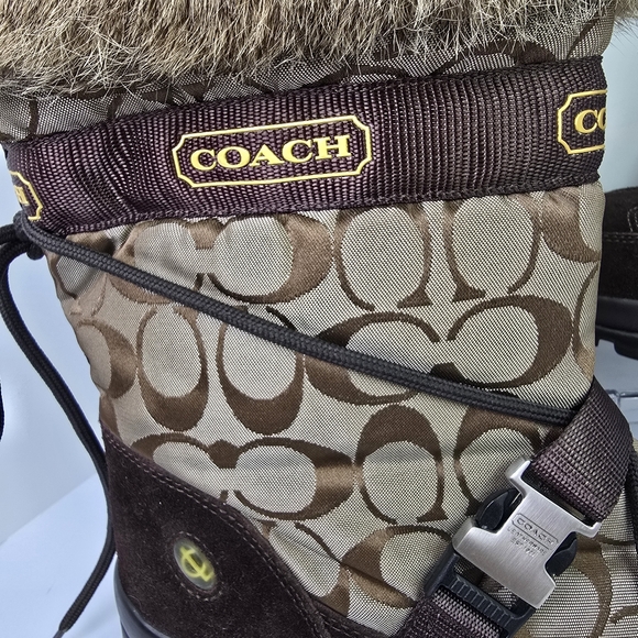 COACH Signature Women’s Sahara Monogram Canvas Suede Fur Vibram Snow Boots Sz 9 - Picture 3 of 14